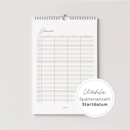Personalisierter Familienkalender A3 2026 / 2027 – Wandkalender personalisiert, Familienplaner mit Namen, 3-5 Spalten, Startdatum wählbar